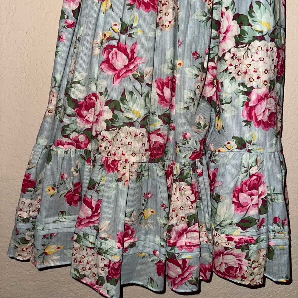 Ralph Lauren Light Blue Floral Print Cotton Sleeveless Midi Dress - Picture 5 of 12